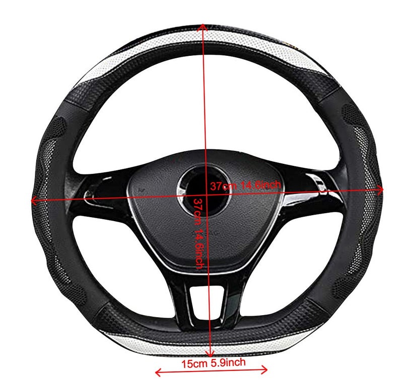 2FY2SW D Cut Steering Wheel Cover - D Shaped Flat Bottom Microfiber Leather Anti-Skid Breathable Fit 14.5"-15" (Black White) - Image 3